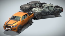 Toyota Hilux truck, traffic, road, pickup, offroad, toyota, tacoma, hilux, 4runner, vehicle, lowpoly, gameasset, car, street, japanese
