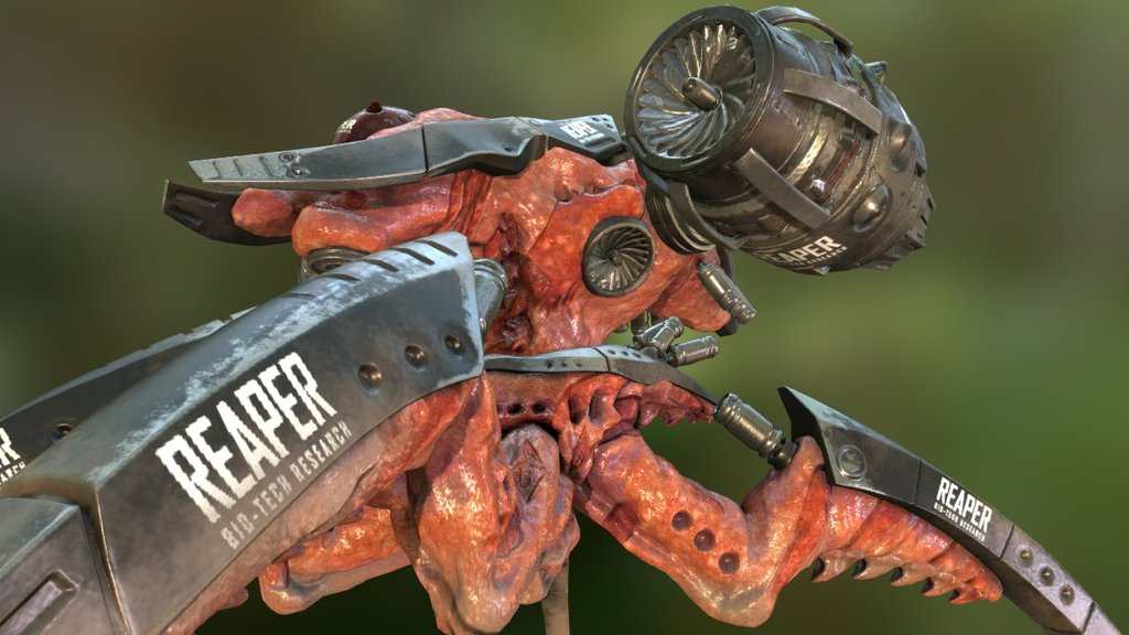 A bio-mechanical creature I created in zbrush to get better at hard surface objects 3d model