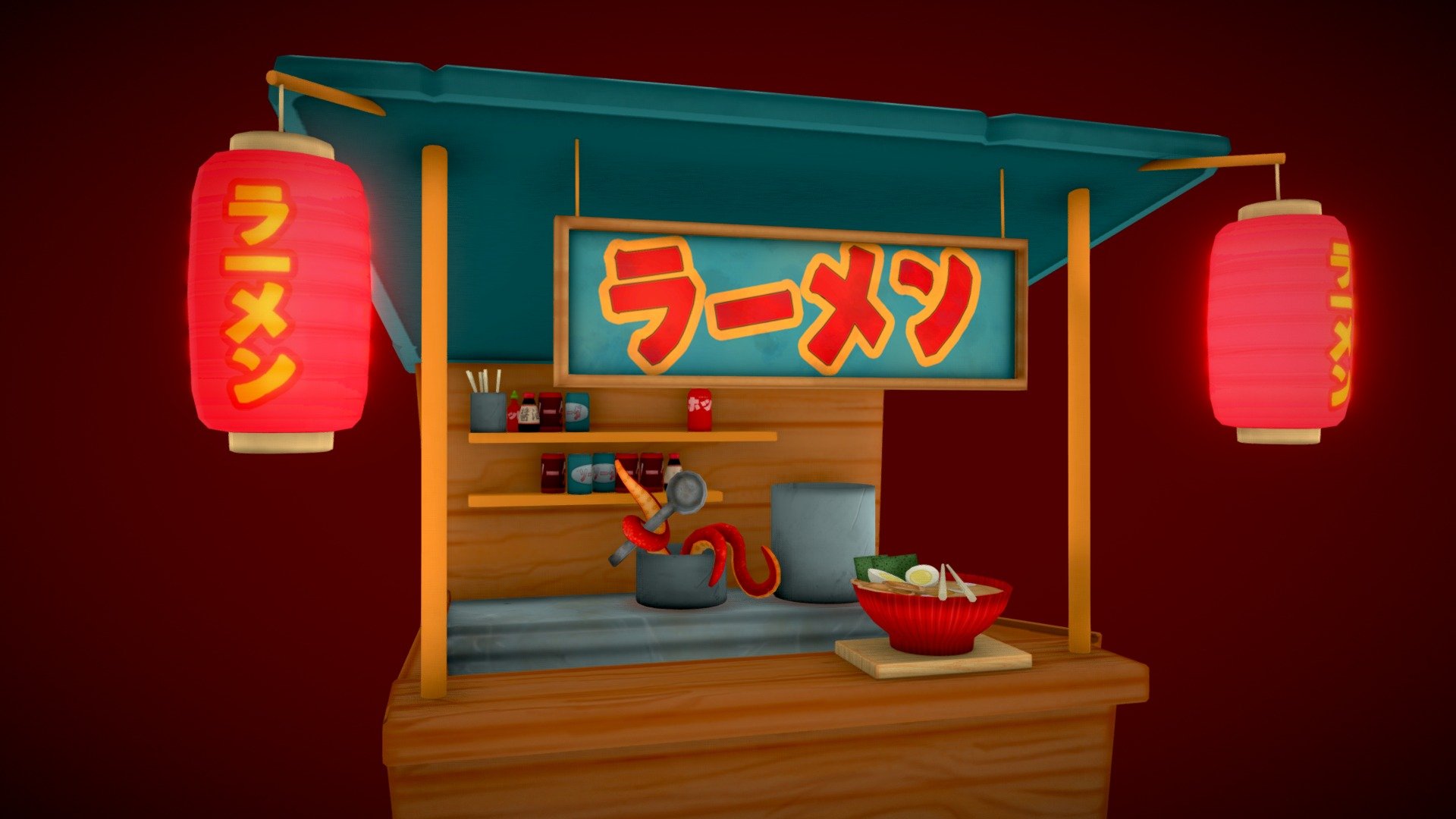 Little Ramen Kiosk Made in Maya and Hand Painted with Photoshop - Ramen Kiosk - 3D model by eeror 3d model