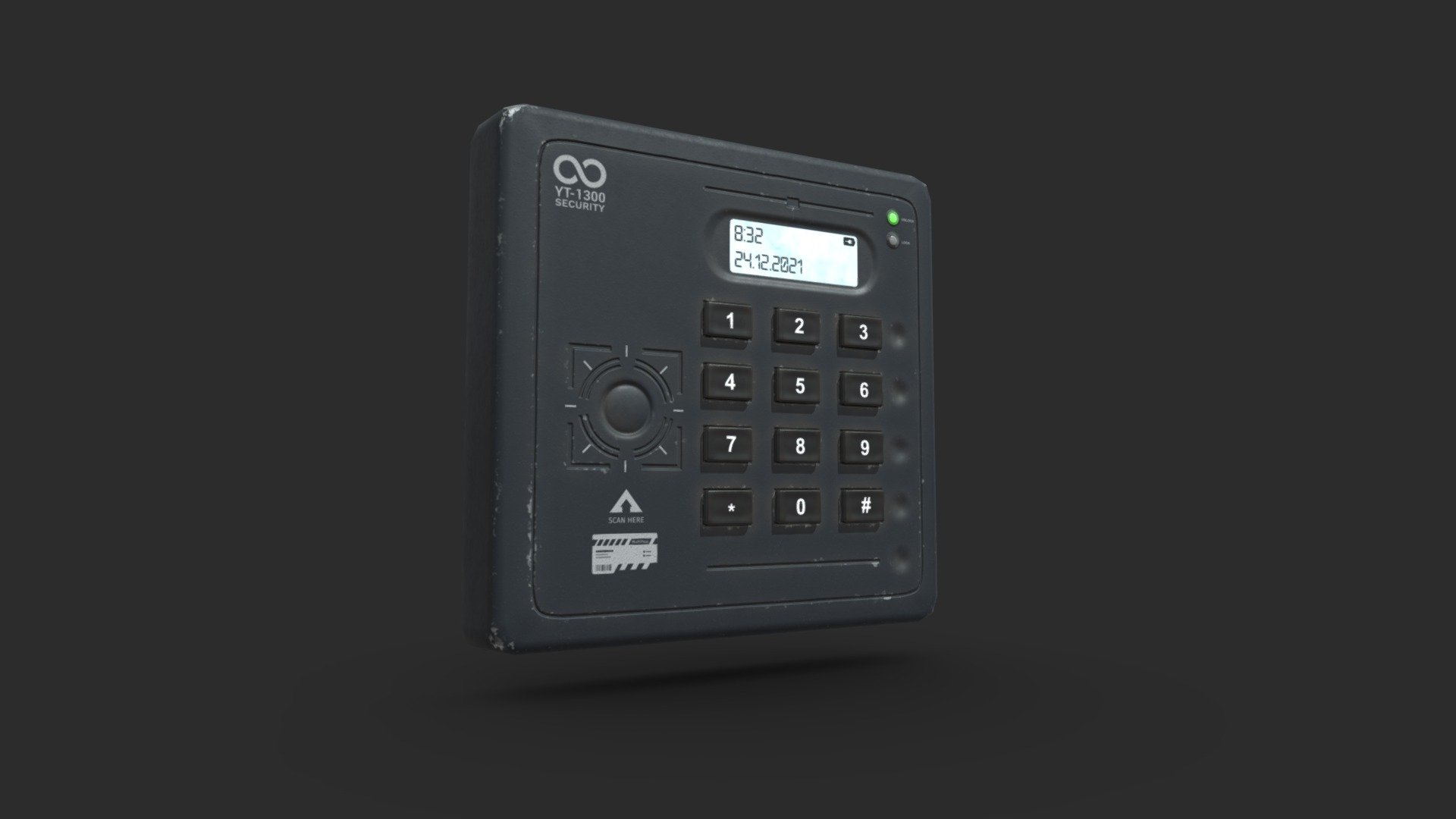 This Electronic Door Lock set includes 3 LODs. The set includes some details as the keyboard. This door lock ready for game and available in lowpoly and PBR ready.

Also, the emissive texture includes 3 variants (LED off, Green LED on &amp; Red LEDon)

The asset is available in realistic style and can be used in any game (post-apo, first person shooter, GTA like, construction… ). 

Those AAA game assets of door lock will embellish you scene and add more details which can help the gameplay and the game-design or the level-design.

Low-poly model &amp; Blender native 3.0

SPECIFICATIONS


Objects : 1
Polygons : 253
Render engine : Eevee (Cycles ready)

GAME SPECS


LODs : Yes (inside FBX for Unity &amp; Unreal)
Numbers of LODs : 3

EXPORTED FORMATS


FBX
Collada
OBJ

TEXTURES


Materials in scene : 1
Textures sizes : 2K
Textures types : Base Color, Metallic, Roughness, Normal (DirectX &amp; OpenGL), Heigh, Emissive &amp; AO (also Unity &amp; Unreal ARM workflow maps)
Textures format : PNG
 - Electronic Door Lock - Buy Royalty Free 3D model by KangaroOz 3D (@KangaroOz-3D) 3d model
