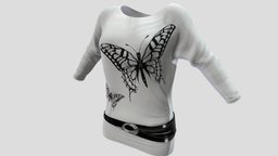 Female Batwing Tunic With Belt fashion, girls, top, clothes, with, dress, belt, womens, batwing, wear, tunic, waist, pbr, low, poly, female