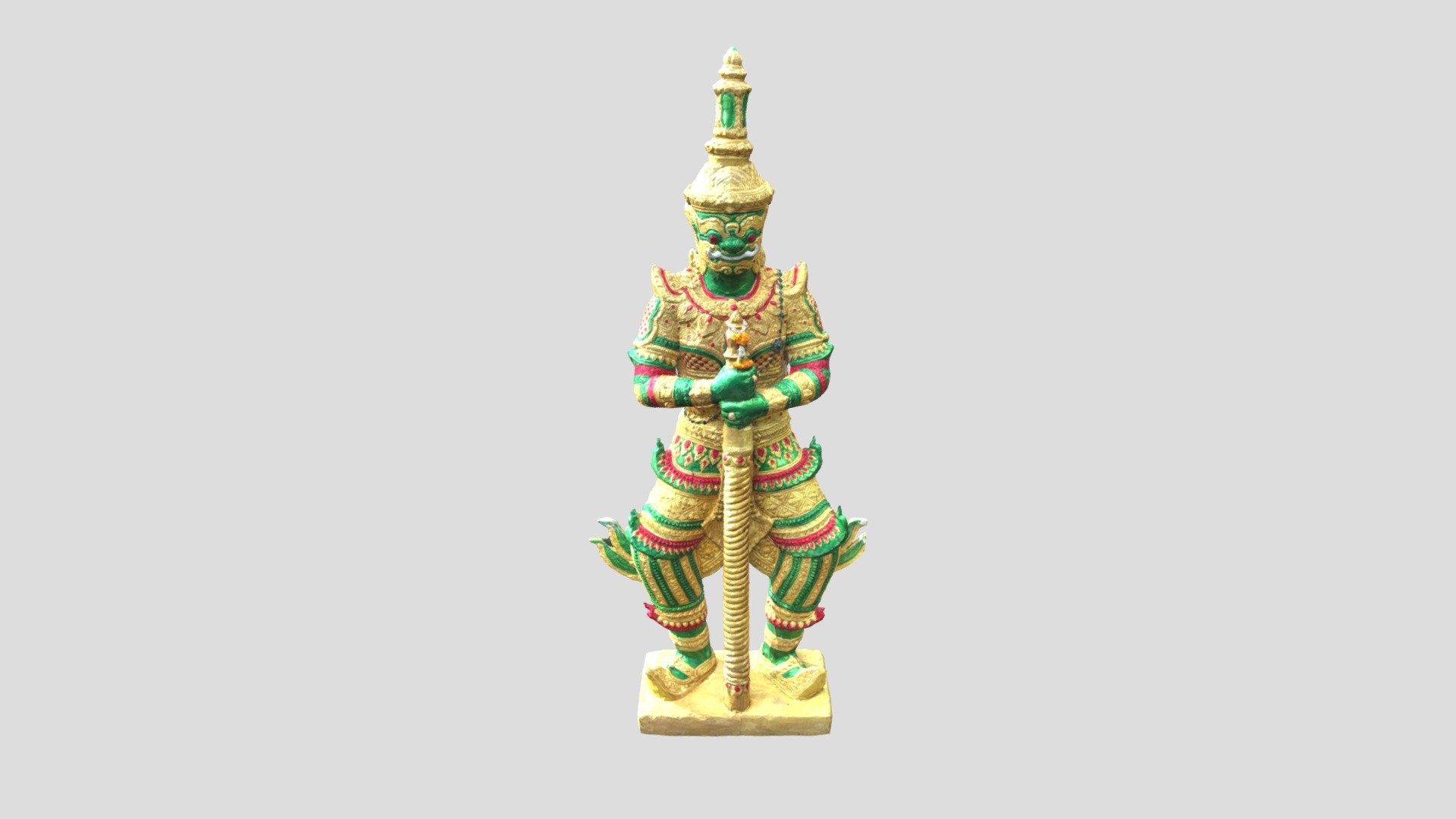 3d scanning of the Thailand Green Giant guardian statue in front of some restaurants in Bangkok Thailand 3d model