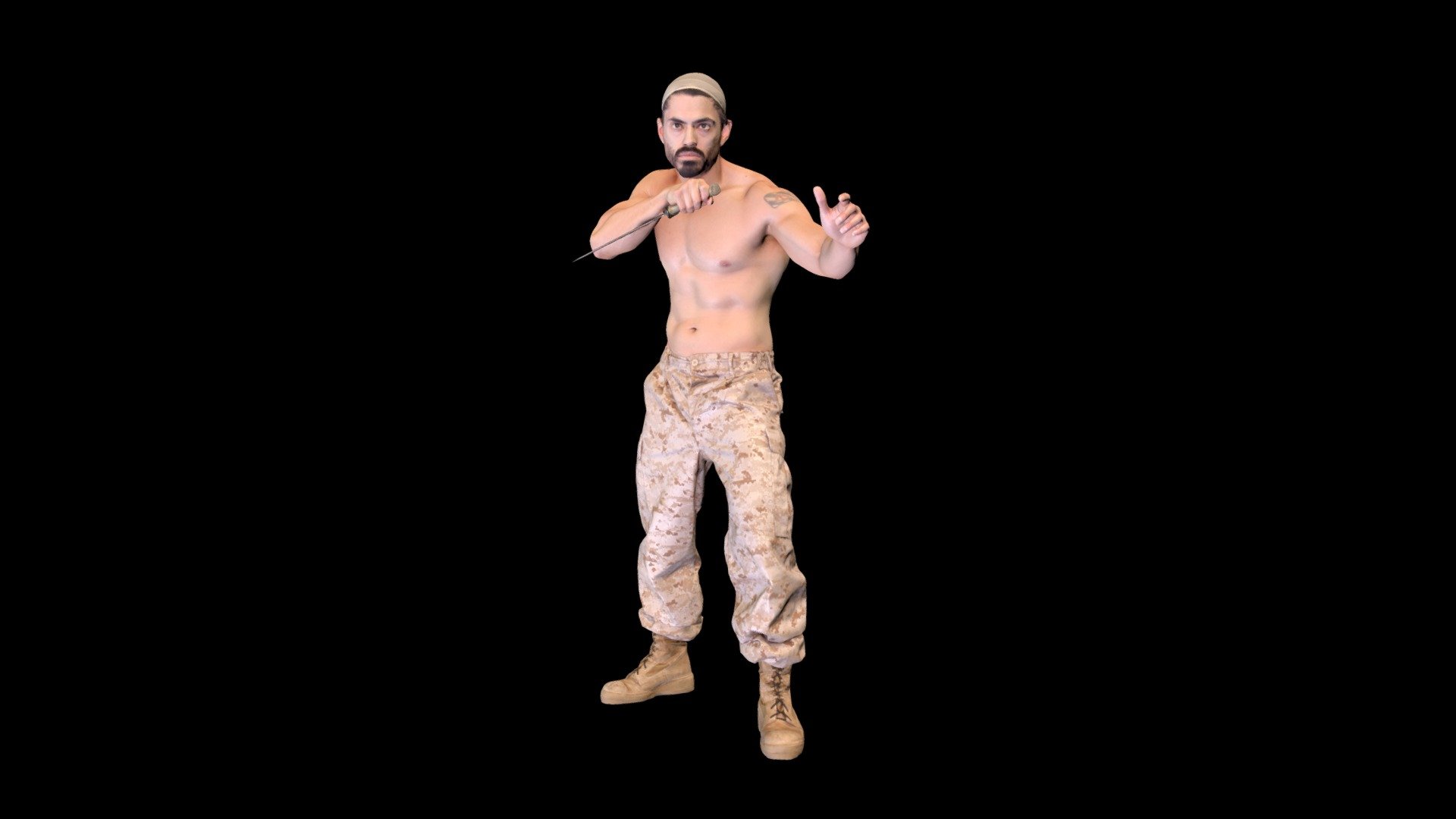 Victor holding a knife stance.

Product Features:




Game Engine and PBR ready

High Poly

Textures:

All maps are in PNG format.




Diffuse Map (8192x8192)

Specular Map (8192x8192)

Roughness Map (8192x8192)

Normal Map (8192x8192)

SSS Map (8192x8192)

Model Polycounts:




160020 Faces

80000 Vertices

Available File Formats:




OBJ

FBX

About Human Engine:

Using our 150 DSLR Photogrammetry rig, we create 3D and 4D assets for Games, VFX, Movies, Television, Virtual Reality and Augmented Reality. From 3D scanning to rigging, game-engine integration, we have your character creation needs covered 3d model
