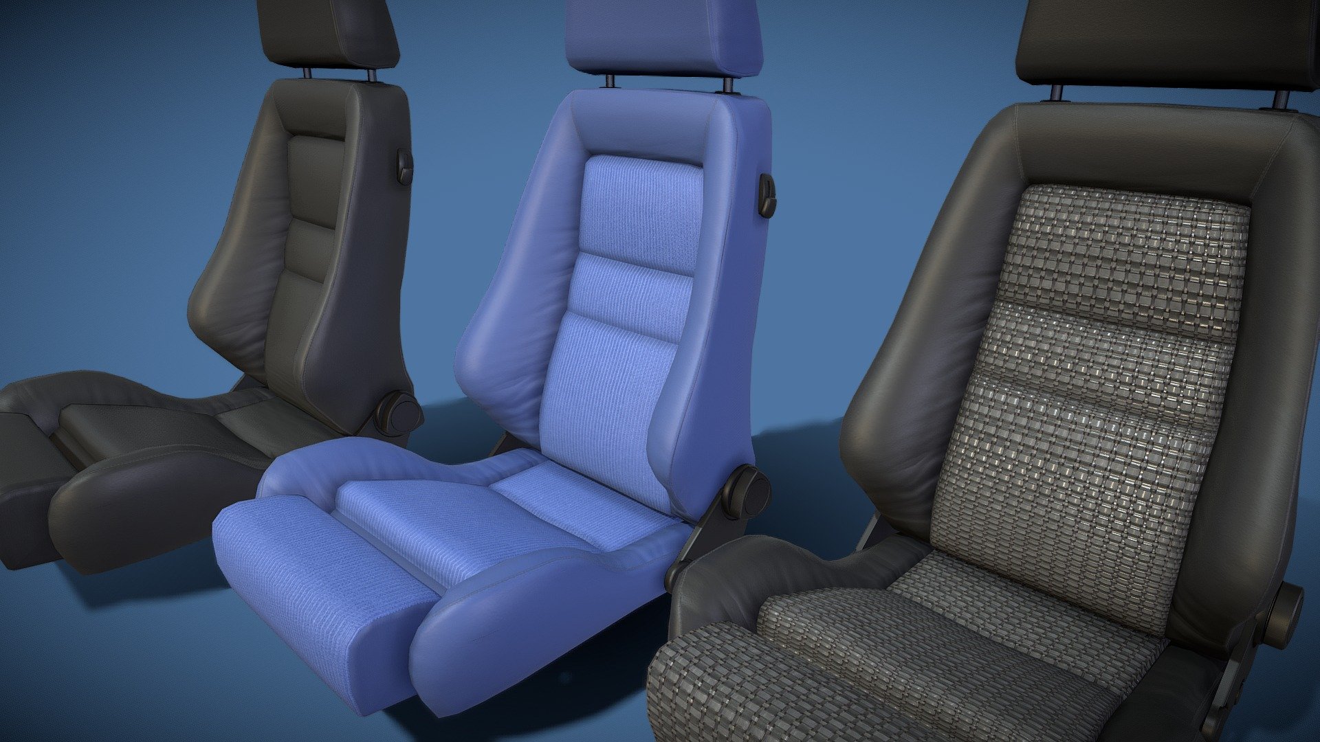 The Recaro Classic sport seats I made for the 911SC model. You can of course use it universally where you want. In leather, linen and nubuck variants.
Midpoly, PBR, short animation to show the simple backrest rig 3d model