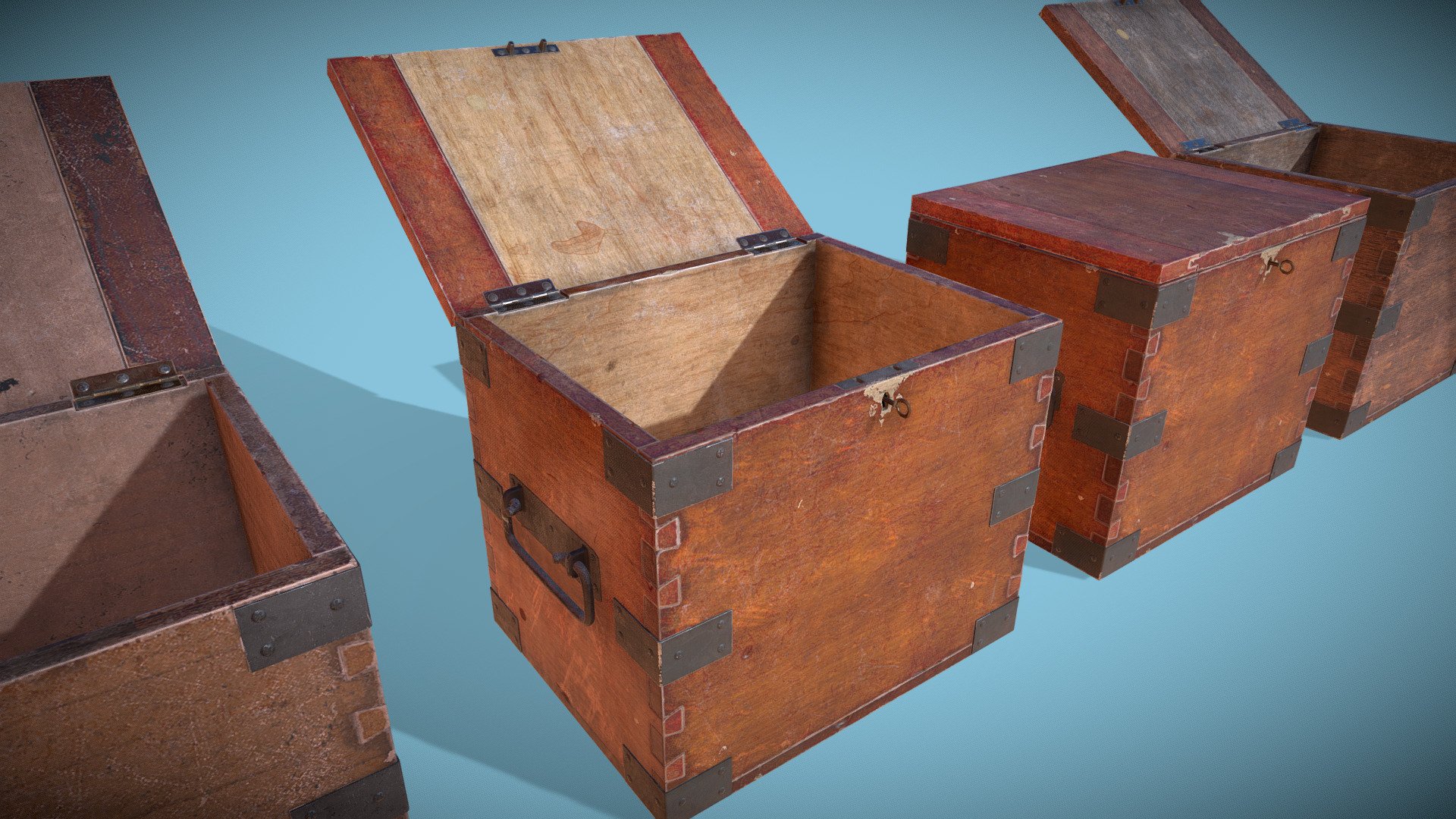 Old Rustic Wooden Safe Boxes, appropriate for use in a wide variety of eras. Comes with key and variety of texture options 3d model