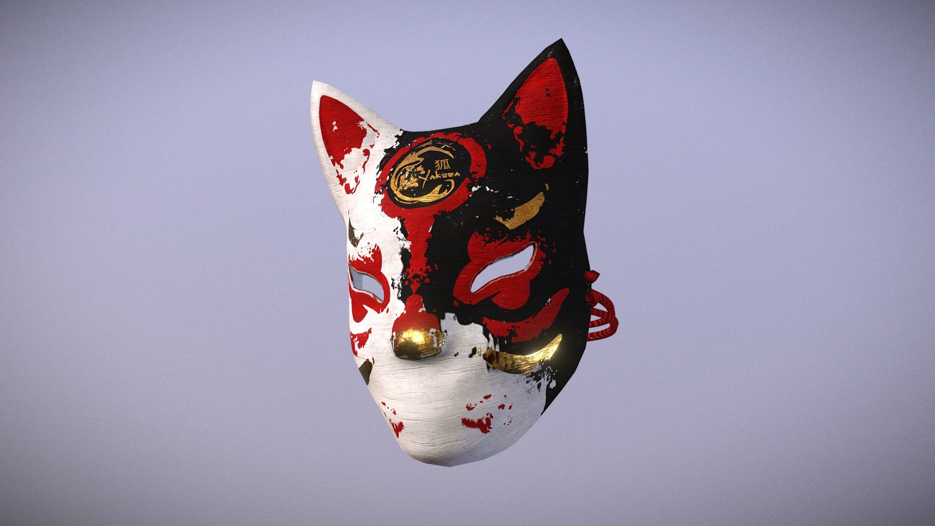 A Kitsune mask commission by a client.

The mask was textured as rough/grunge painted to complment the logo provided by the client 3d model