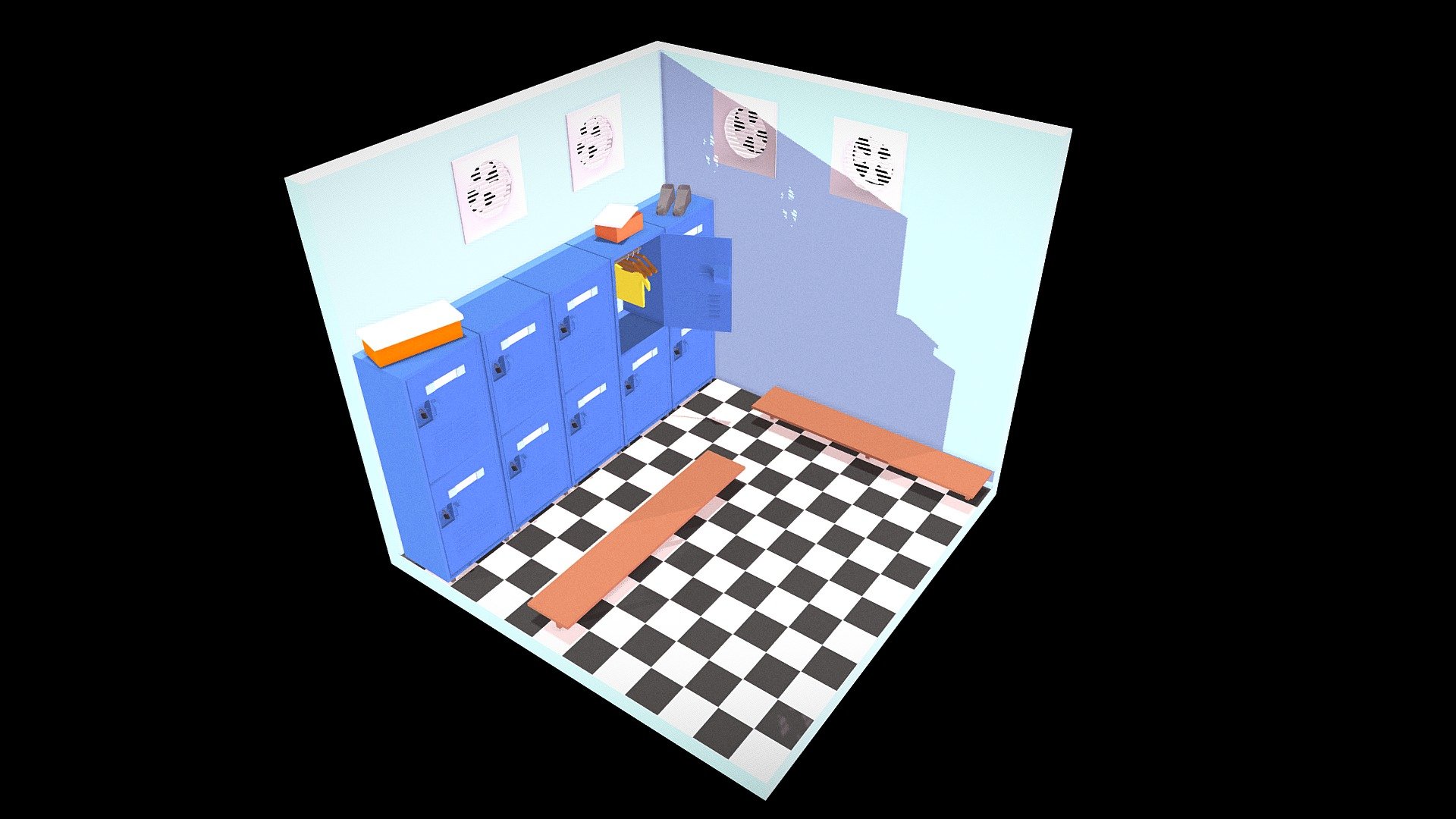 For fun. Render version. https://www.artstation.com/artwork/O8LOK - Isometric Room Design: Locker Room - 3D model by ercandinsel 3d model