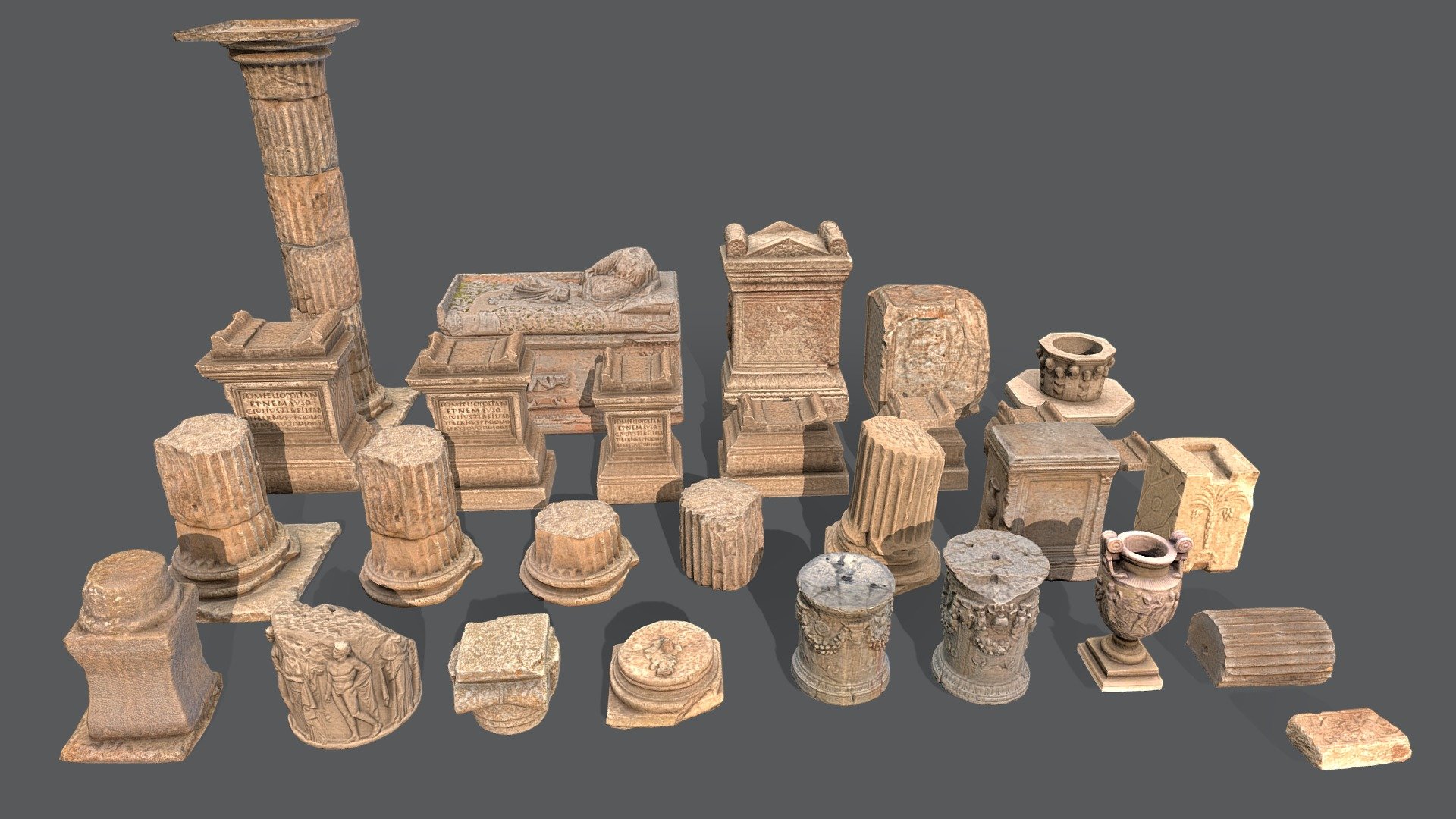 Roman Greek Objects Big Pack. Can be used to create a roman or greek environment, ancient temple, house, ruins of and ancient city

Exterior/interior stone objects.

All objects are low-poly with a good unwraping. 

17 objects with variations 3d model