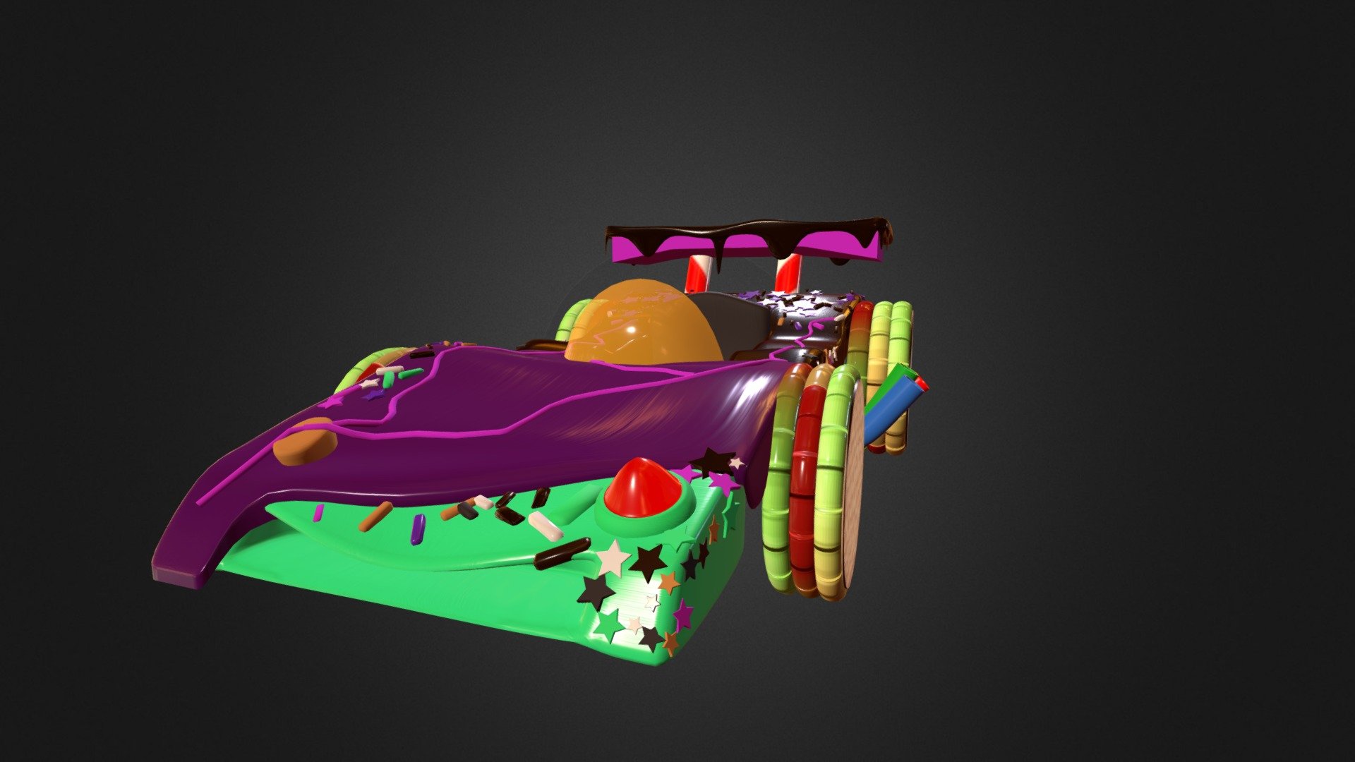 Modelled in April 4 2013 and was uploaded today on Sketchfab and it was ruined because of rootnode.

here's if you want rendered one.
http://vertex768mhz.deviantart.com/art/Vanellope-s-Kart-363855192

Model : VERTEX - Vanellope Kart - 3D model by imgvertex (@noitanigami) 3d model