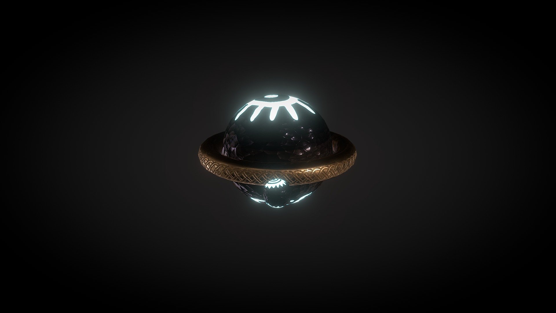 Magic gyroscope with celtic inspiration. Made and animated in 3DsMax with textures made in Substance.
The FBX comes with a seamless loop of the bronze ring and the little obsidian sphere both rotating around the big one which is rotating too. I named this object a magic gyroscope as the overall artefact reminds the design of those objects yet the movements are made to remind those of stars and planets. 
Both spheres are pierced on top and bottom so the model only uses 4 sides polygons.

I think the object would fit nicely into a fantastic story, as lore or decoration. 

Feel free to ask me anything about the model or its design or to ping me for any creation made using it :) - Magic gyroscope - Download Free 3D model by DragonJojo 3d model