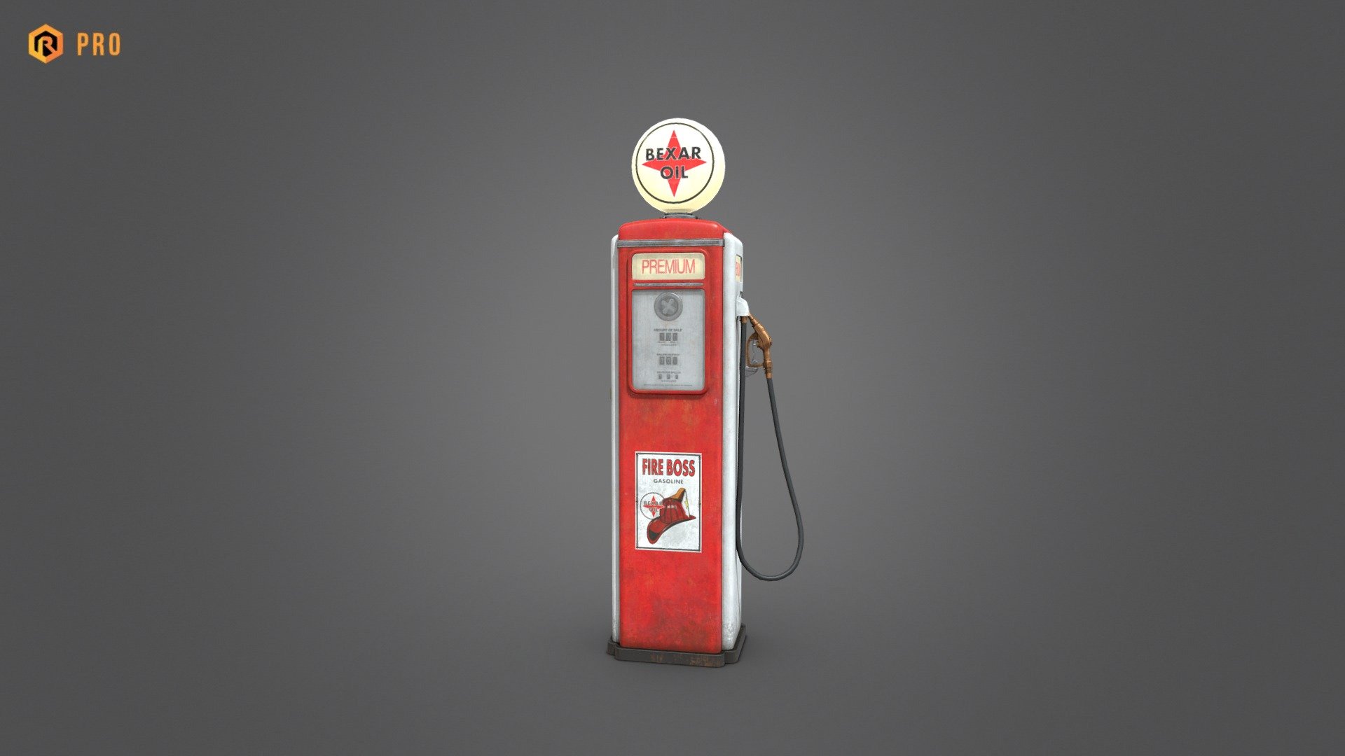 Low-poly PBR 3D model of Old Style Gas Pump (PRO Version).
This asset is best for use in games and other VR/AR, real-time applications such as Unity or Unreal Engine.
It can also be rendered in Blender (ex Cycles) or Vray as the model is equipped with all required PBR textures.

This PRO version includes additional bonus assets like Substance Painer source, hi-res bake mesh, Blender Cycles/Eevee sample scenes and more!

You can download regular, FREE version for free here: https://skfb.ly/oFEZH

Technical details:




3 PBR textures sets. (Main body, emission, alpha) 

7613 Triangles.

6691  Vertices.

Model is one mesh.

Lot of additional file formats included (Blender, Unity, Maya etc.)  

More file formats are available in additional zip file on product page (See all files)

Please feel free to contact me if you have any questions or need any support for this asset.

Support e-mail: support@rescue3d.com - Vintage Gas Pump - PRO Version - Buy Royalty Free 3D model by Rescue3D Assets (@rescue3d) 3d model