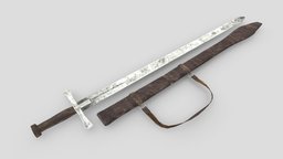 Kaskara Low Poly PBR Realistic medieval, century, vr, ar, sudan, 14th, arab, realistic, traditional, scabbard, eritrea, straight, sudanese, chad, double-edged, weapon, asset, game, 3d, low, poly, sword, war, kaskara