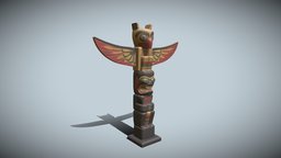 Totem Pole wooden, totem, thunderbird, pole, northwest, hand-carved, substancepainter, substance