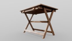 Drafting Table standing, desk, architect, historical, antique, table, metal, large, highschool, drafting, 1950s, brutalist, cozy, architecture, game, pbr, design, wood, industrial, gameready, shop-class