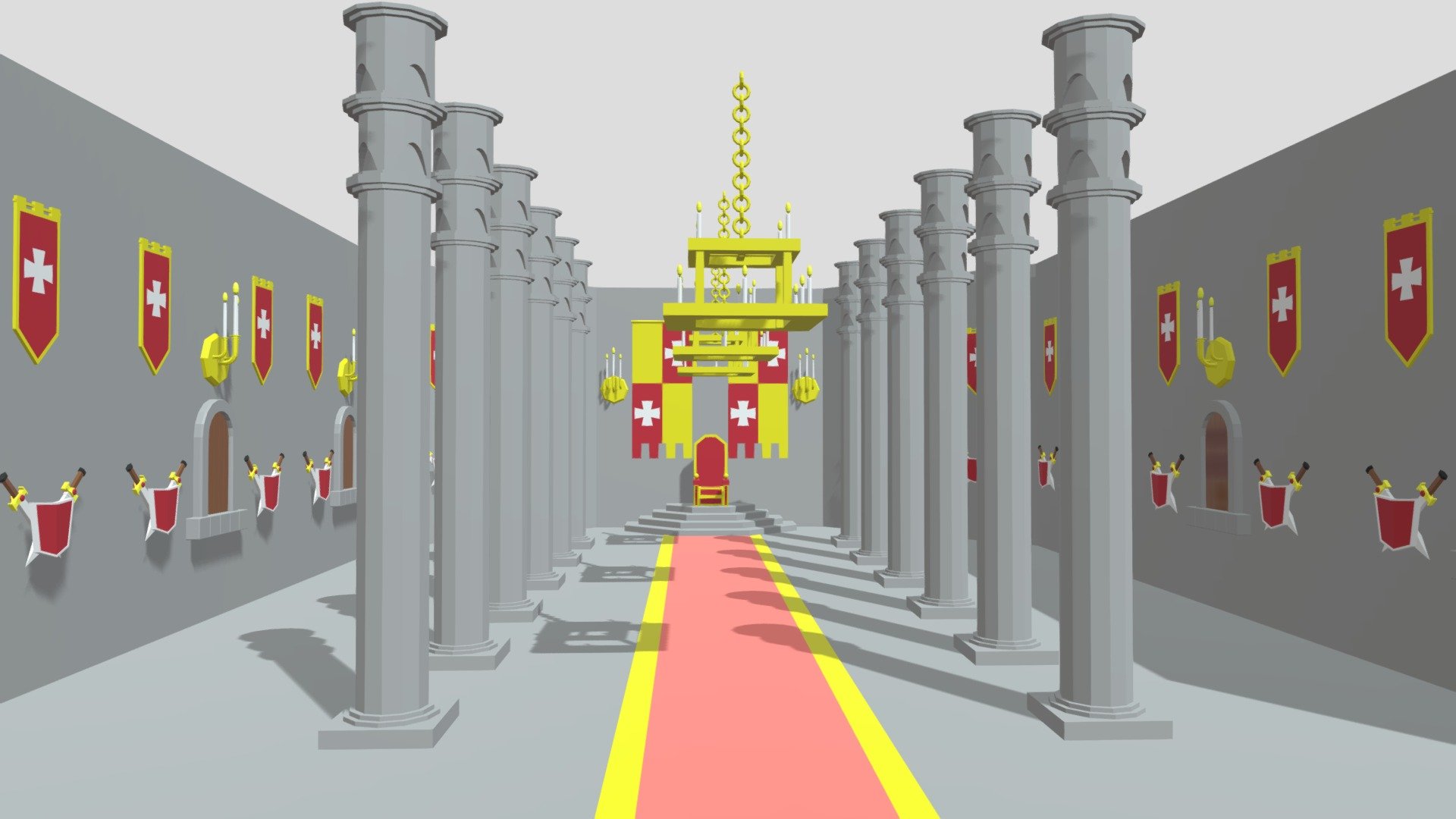 Cartoon Castle Throne Room.

Made with Blender 2.8.

Rendered with Cycles.

Polygons 37,497.

Vertices 38,180.

Formats: . blend . fbx . obj, c4d,dae,fbx,unity.

Thank you 3d model