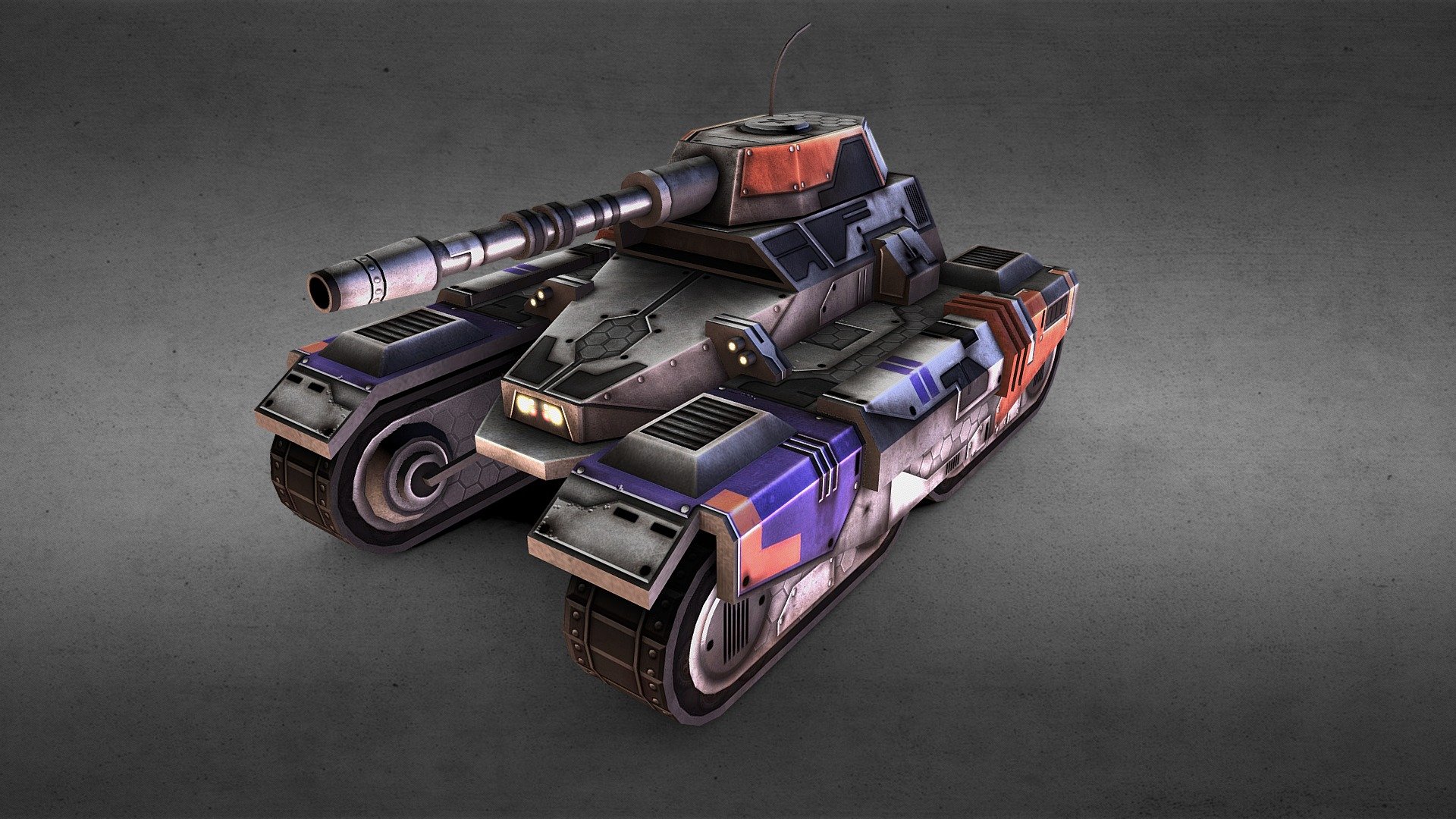 Stylized low poly model of a sci-fi tank. The main gun is separate from the tank body so it can be rotated. The model uses a 2048 x 2048 diffuse and glow map.

Tank treads are NOT animated
Treads are portrayed via texture- if you wish to animated them it must be with an animated texture or new geometry.

FORMATS- FBX and OBJ - Future Tank - Buy Royalty Free 3D model by JonLundy3D 3d model