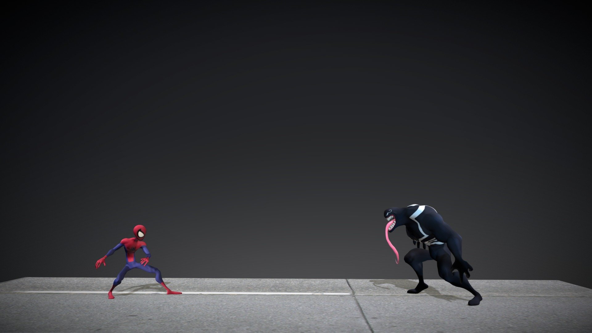 The FBX messed up some of the animation and I have no idea why. Spidey's feet are mangled in some spots as a result; but just squint, or look away entirely, and it'll be over in no time.

Purchase price also includes base scenes of the two character rigs (rigged in Maya 2016) with textures.

(NOTE - Venom's tongue controls are accessible through cutsom attributes on his jaw control) 3d model