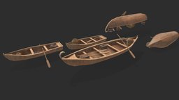 Wooden Boat pack wooden, prop, medieval, props, fishingboat, game, art