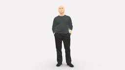 Bald Man Sweater 0523 style, clothes, miniatures, realistic, sweater, bald, character, 3dprint, model, man, male