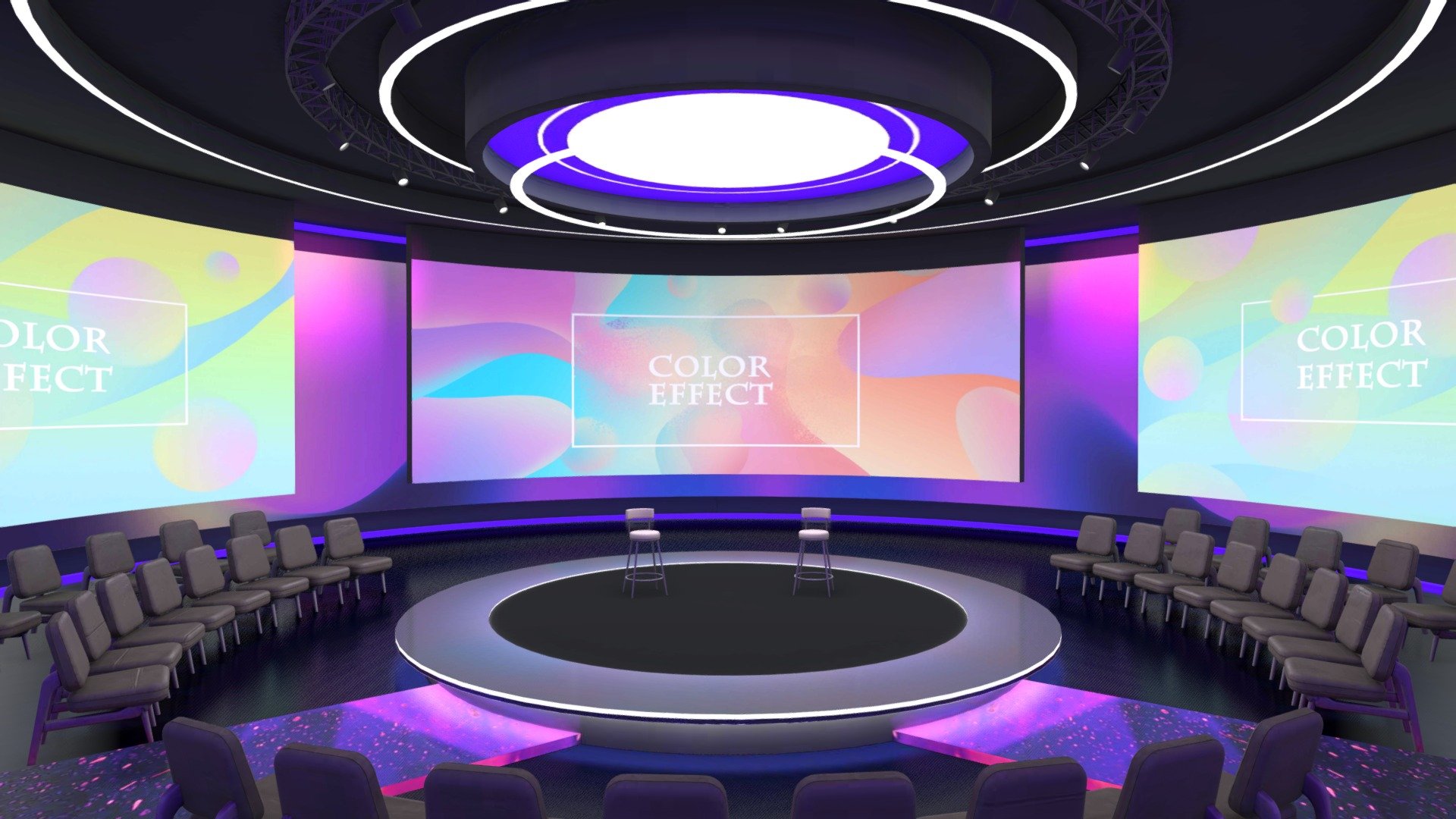 A circular indoor forum or boardroom. It uses the purple lighting atmosphere of neon lights to add some entertainment or mysterious style to the whole scene.

Ready for VR / XR applications




Scaled in real world dimensions

Hi-res textures baked

🔥Note: Spatial seat hotspots supported ( You need to download the additional files which named “with hotspots” )

🔥Note: High quality baking pics supported ( You need to download the additional files which named “High quality baking pics” ） - Night Talk Forum | Boardroom | Baked - Buy Royalty Free 3D model by ChristyHsu (@ida61xq) 3d model