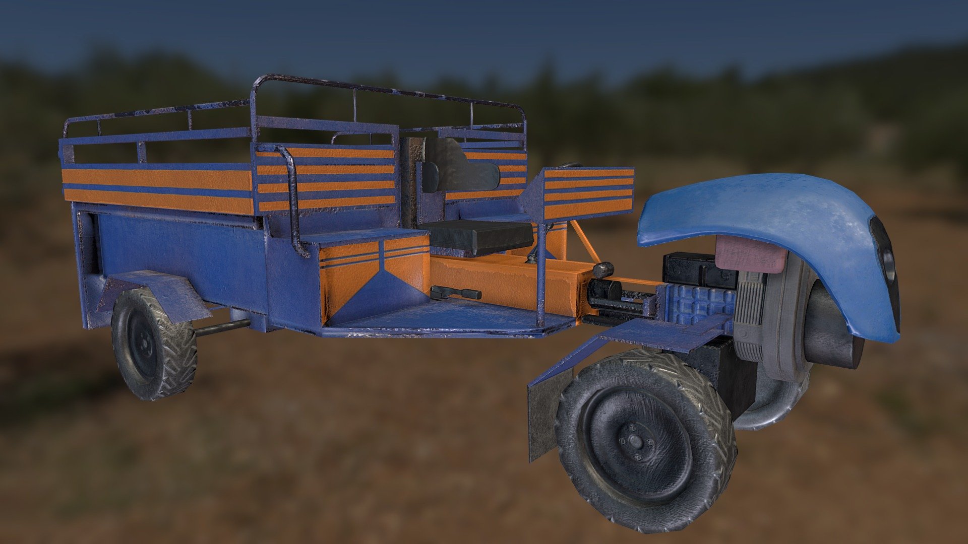 Low poly vehicle mostly used in villages for agricultural usage.
Made for art test of a company in 5 days. Triangle: 7500. Limits are 2k diffuse and normal texture. But I uploaded 4k pbr texture 3d model