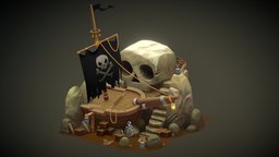 Pirate Ship: Based on the art of Sephiroth realtime, isometric, game, photoshop, lowpoly, blender3d, zbrush, 3dmodel