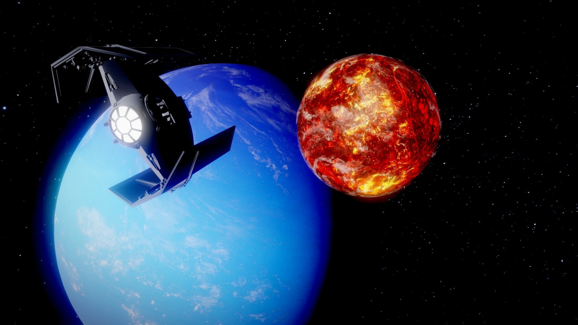 The model represents Mustafar, a fictional small terrestrial planet of the Star Wars saga which is characterized by a strong volcanic activity due to tidal effects caused by the close proximity of two gas giant planets. The volcanic activity of Mustafar recalls that of Io, the innermost of the Galilean moons of Jupiter. As Mustafar, Io is characterized by an extreme geologic activity (with more than 400 active volcanos) resulting from tidal heating from friction generated in its interior because of the close proximity with Jupiter and the other Galilean moons. In recent years, thousands of extrasolar planets have been discovered. Among these, an emerging class is that of highly volcanic exoplanets, also referred as lava worlds, magma ocean worlds, or super-Ios. An example is 55 Cancri e, a terrestrial planet probably covered in lava and orbiting around the star 55 Cancri.

Credits: Textures modified from solarsystemscope.com. Soudtrack by John Williams 3d model
