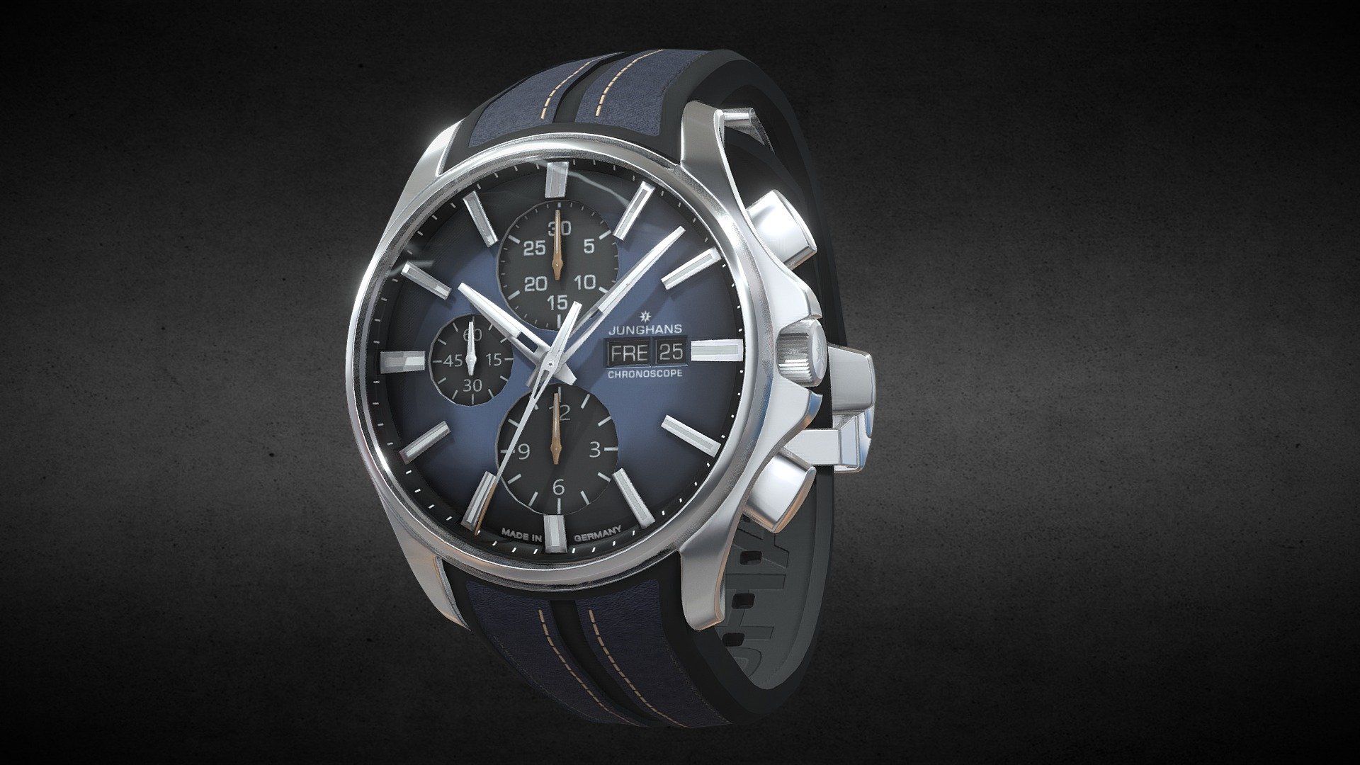 Awesome stainless steel Meister S Chronoscope 27-4227.00 Watch․
Use for Unreal Engine 4 and Unity3D. Try in augmented reality in the AR-Watches app. 
Links to the app: Android, iOS

Currently available for download in FBX format.

3D model developed by AR-Watches

Disclaimer: We do not own the design of the watch, we only made the 3D model 3d model