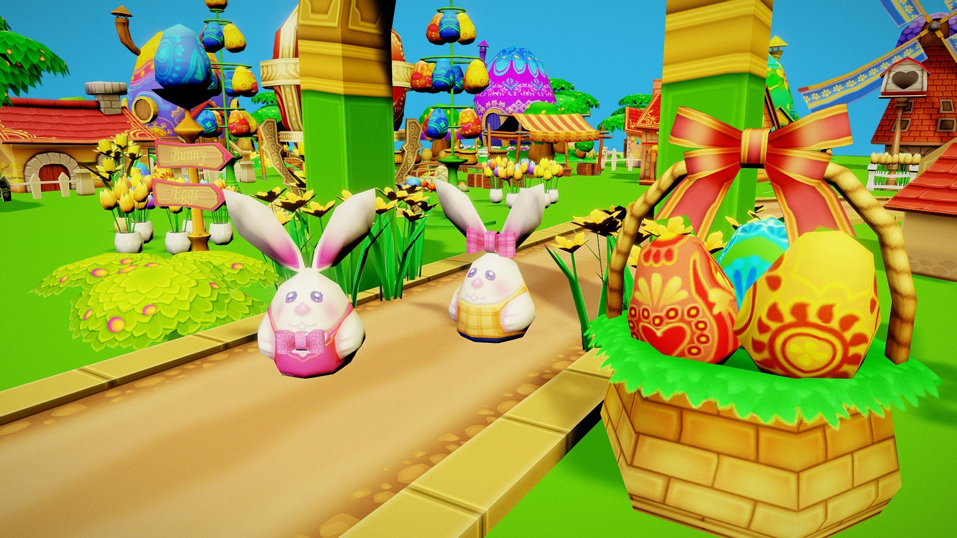 -link removed-#!/content/14672  Bunny, basket full of eggs, egg houses, decorated church and a lot of colorful items combine together and turn to this cute Easter Village - Cartoon Easter Village - 3D model by souchenki 3d model