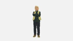 Kid In Plaid Green Tshirt 0611 green, style, kids, tshirt, people, children, child, clothes, miniature, realistic, plaid, character, 3dprint, model