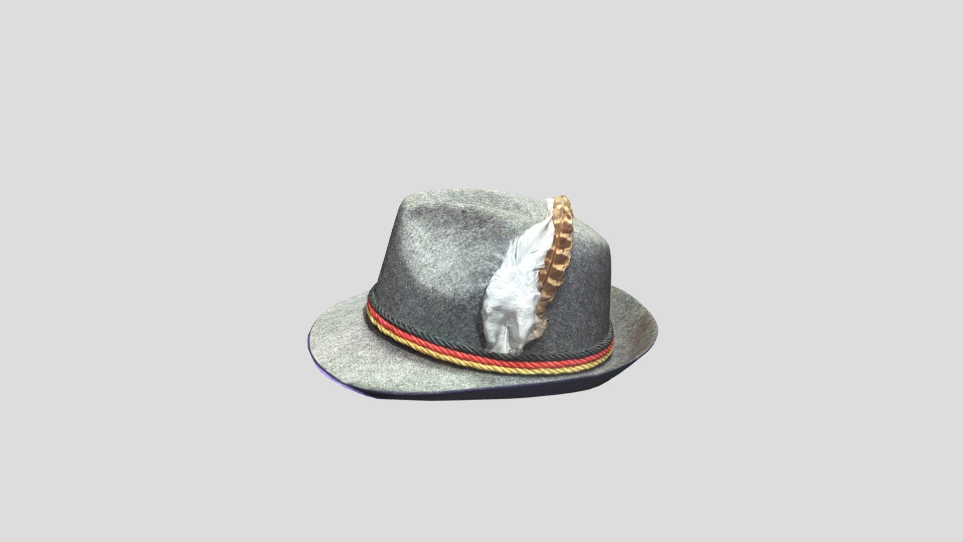 Bavarian-style German hat with feather. This is my actual hat which I scanned in with the Polycam (Android) app, and it has not been edited in any way, so you may have to do some work (reduce polys, etc.) to optimize it.

I have no experience whatsoever designing (and almost none editing) 3D models, so I am offering this raw scan AS IS, free for anyone who may be able to use it 3d model