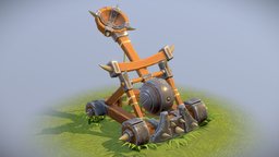 Orc Catapult goblin, wooden, grass, orc, university, cartoony, siege, catapult, metal, handpainted, game, gameasset, wood, stylized, gameready