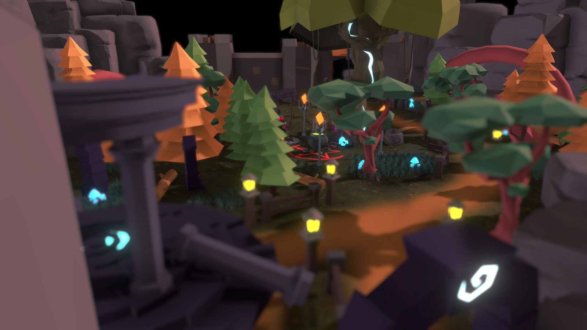 Hi this is my last project a low poly mystical forest hope you enjoy it 3d model
