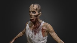 Zombie A angry, dead, bloody, undead, scary, realistic, ghoul, customizable, wounds, low, poly, monster, modular, horror, zombie