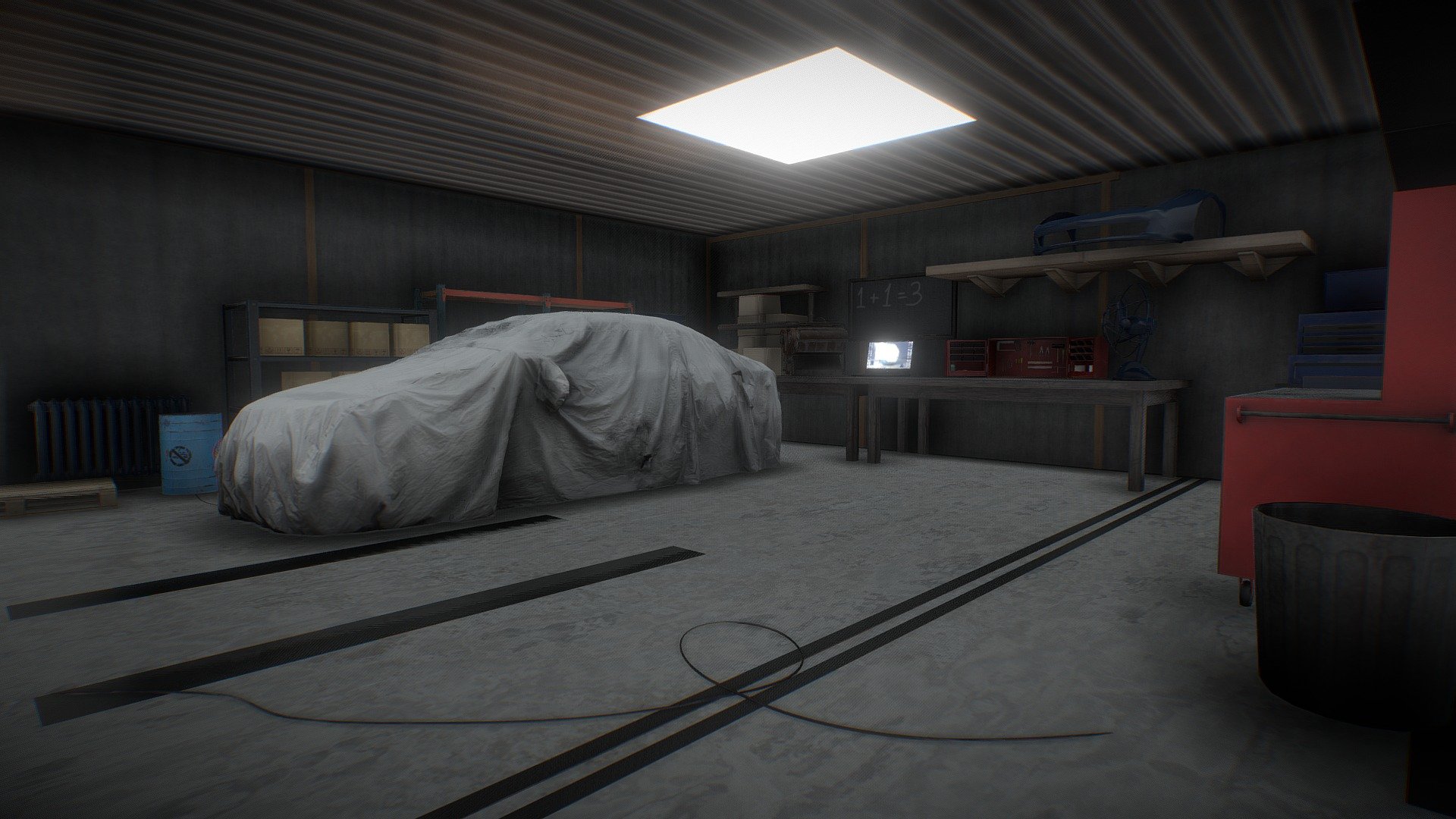 Garage Environment

All materials baked into one texture (garage.blend)

made entirely in blender and baked via cycles

garage scene inspired by gta 5 (2 car) garage

urban garage with misc items and baked textures

can be used in game engines easily

provided materials (diffuse,roughness,normal )

provided extensions (.blend,.fbx,.obj,.mtl)

great for car renders and or animations

best for blender renders - Urban Garage - 3D model by rixpanda 3d model
