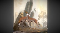 Antilope scene scene, river, painted, ready, gift, horses, water, nature, present, watering, place, antilope, cordy, cordy3d, cordymodels, cordycharacters, handpainted, cartoon, game, blender, blender3d, low, poly, animal, hand