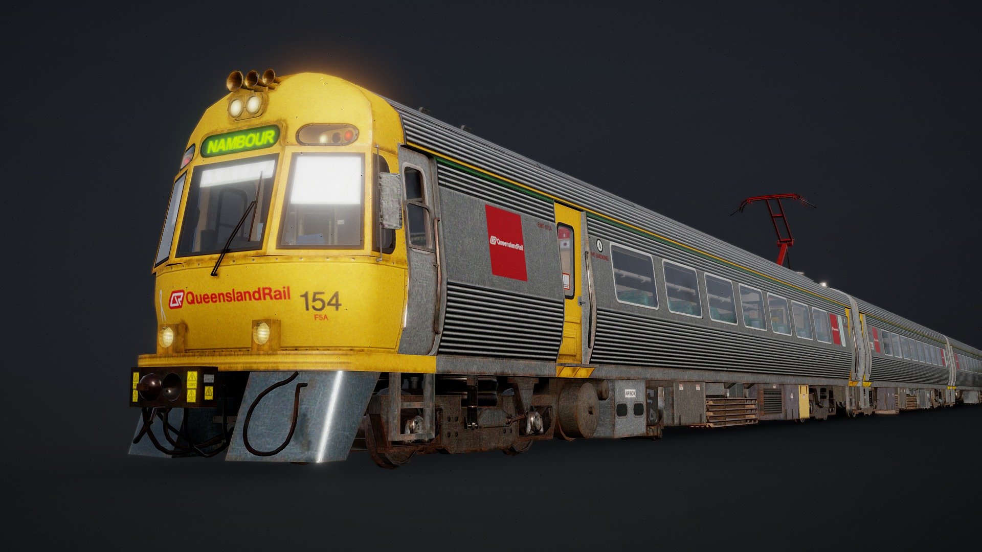 Queensland Rail InterCity Express made for the intention to be used in Transport Fever 2. Modelling started on the 21st of May 2023.

Update: 




30/10 added addition texture files for other liveries

29/10 added the EMT trailer carriage in 2010s livery and LOD models 

31/08 modelled the EMM trailer carriage 

Triva: The InterCity Express (QR ICE) was a class of electric multiple units built by Walkers, Maryborough, for Queensland Rail in 1987/89. Initially intended for the Spirit of Capricorn, a long-distance rail service, operated from 1988 to 2003 between Rockhampton and Brisbane. These trains were later repurposed for the Sunshine Coast line until mid-2021, when all units were retired being replaced by the New Generation Rollingstock.

Model Details
Textures: 4096x2048
LOD 1 Textures: 1024x1024 

EMD: 64646 [lod0] / 1736 [lod1]
EMM: 51412 [lod0] / 928 [lod1] 
EMT: 48378 [lod0] / 918 [lod1] 

Transport Fever 2 Link: https://steamcommunity.com/sharedfiles/filedetails/?id=3033544417 - Queensland Rail ICE (InterCity Express) Train - Buy Royalty Free 3D model by Jotrain 3d model