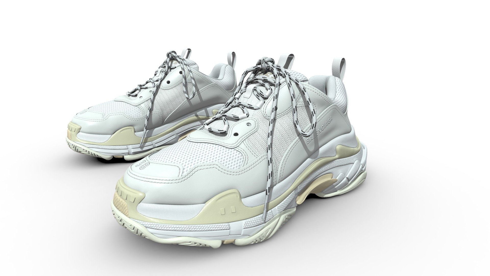 Balenciaga Triple S PBR was created with real world scale,all textures created with high quality to provide you beautiful results like r . i have provide you different format with several all textures has 4K resolution - balenciaga triple s in of white - Buy Royalty Free 3D model by aimadbro 3d model