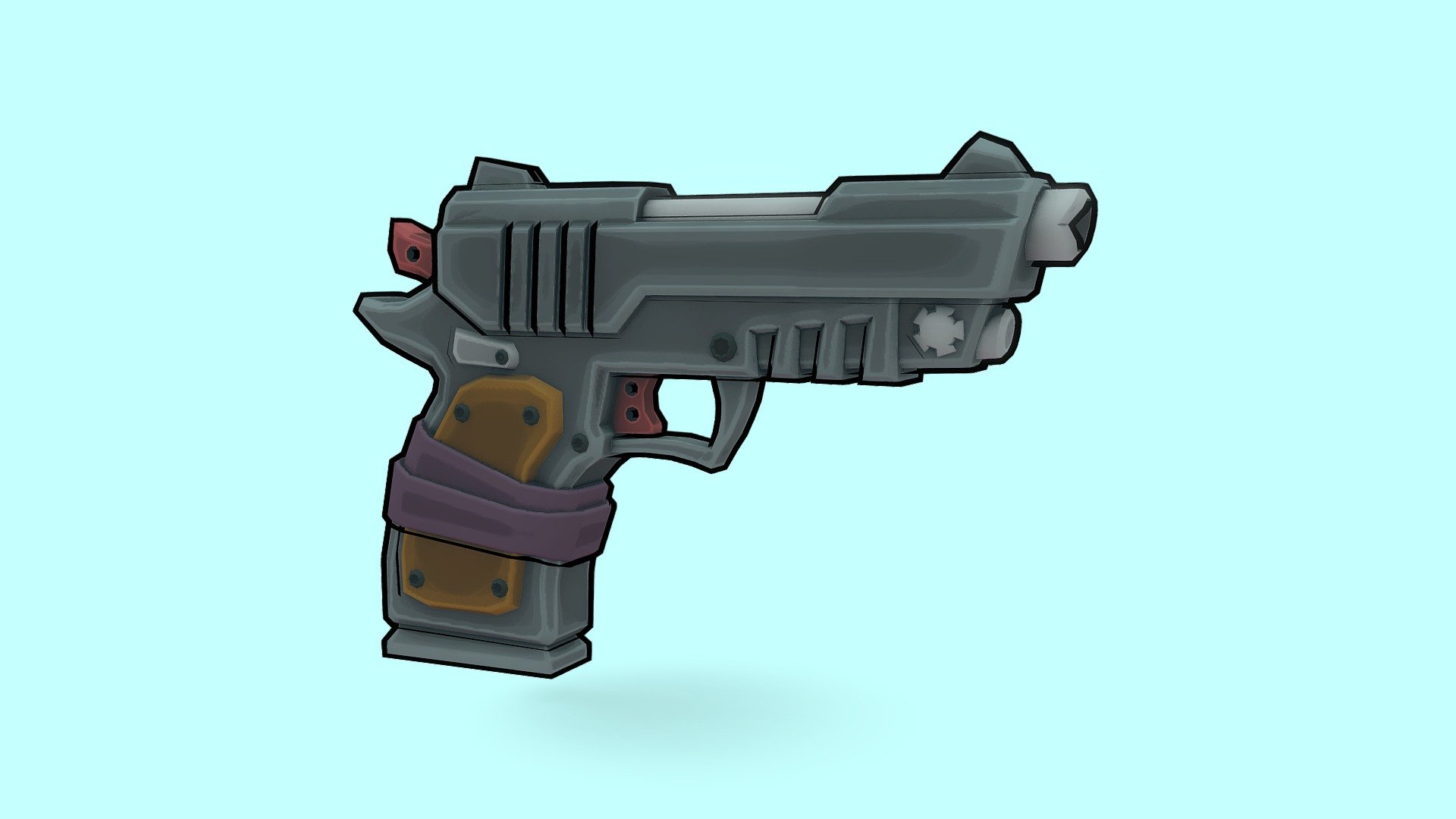 Made a cartoon pistol. 

https://www.artstation.com/lloydclasby - Stylized Pistol - 3D model by Lloyd Clasby (@Tawnytrash) 3d model