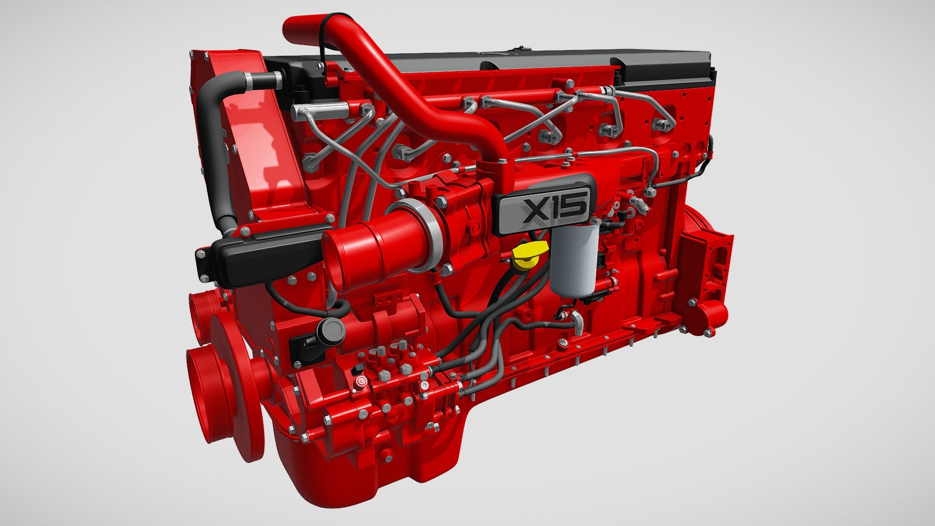 High detailed 3d model of Cummins X15 truck engine.
Model is high resolution and perfect for close-up detailed renders.
No interior parts.
If you need different file format, please contact me.
 - Cummins X15 Truck Engine - Buy Royalty Free 3D model by 3DHorse 3d model