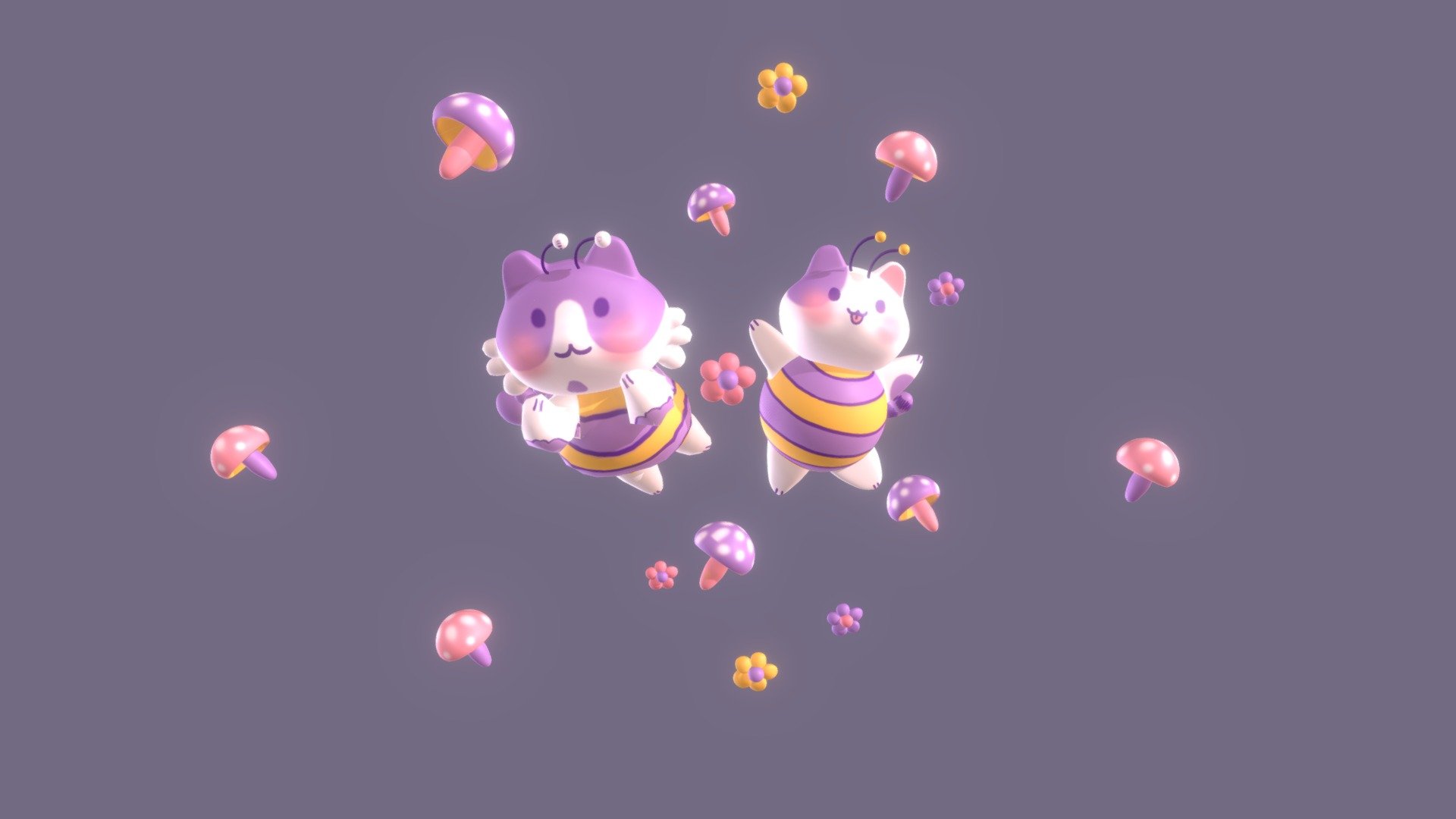 tiernos gatitos inspirados en la ilustracion de @mibatidouniverso :) - gatitos vestidos de abeja - Download Free 3D model by ignachaaa 3d model