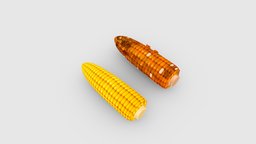 Cartoon corn on the cob food, cook, eat, farm, kitchen, cooking, vegetable, vegetables, cob, corn, lowpolymodel, handpainted, kernels