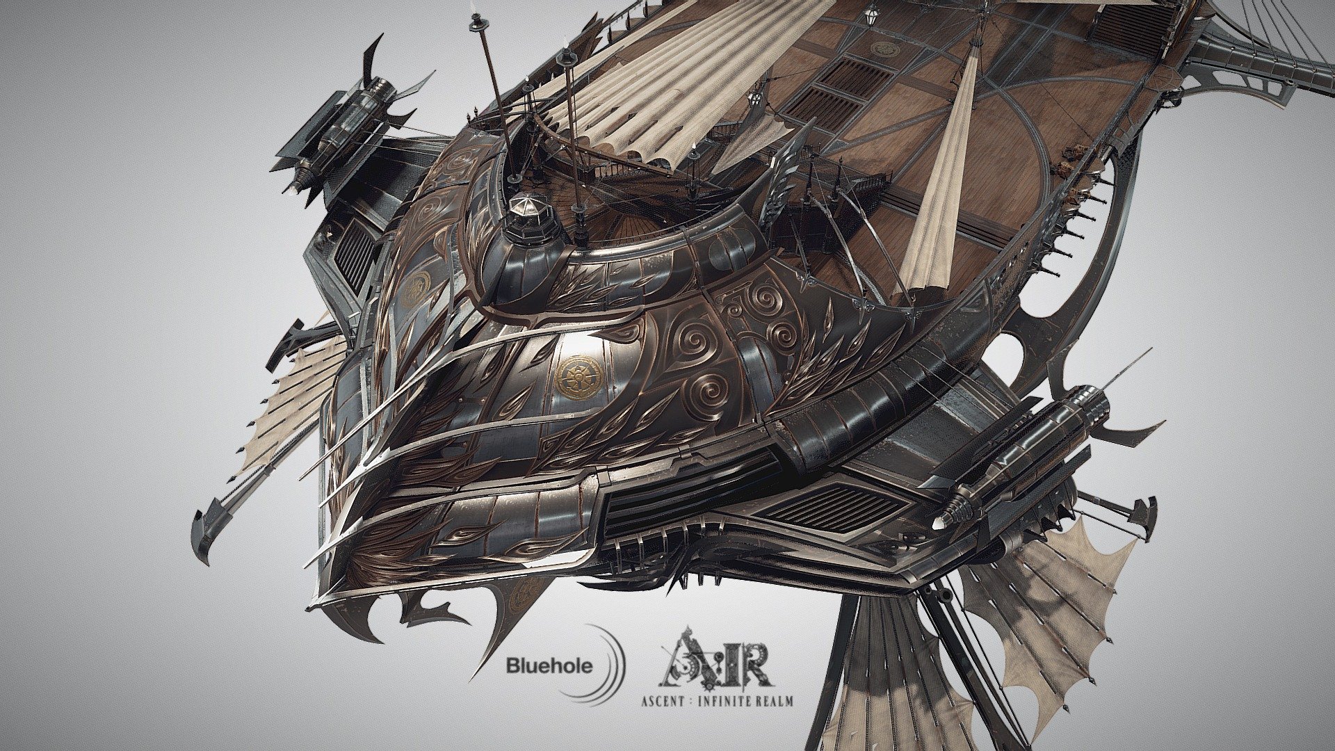 An airship model created for Ascent: Infinite Realm videogame developed by Bluehole.

Modelled in Blender, textured with Photoshop and Substance Painter 2.

It's both a vehicle and an environment asset in the game. Modelled in about 4-5 months including additional designs.

Concept provided by Bluehole, further developed by Jula Arendt - Ascent: Infinite Realm: Airship (Official) - 3D model by Karol Miklas (@karolmiklas) 3d model