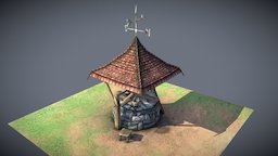 Stone Well well, exterior, prop, medieval, artstation, cartoon, game, stone, fantasy