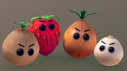 Undercooked Enemy Showcase fruit, cute, chibi, strawberries, enemy, onion, vegetable, enemies, strawberry, charactermodel, onions, cute_character, cutecharacter, undercooked