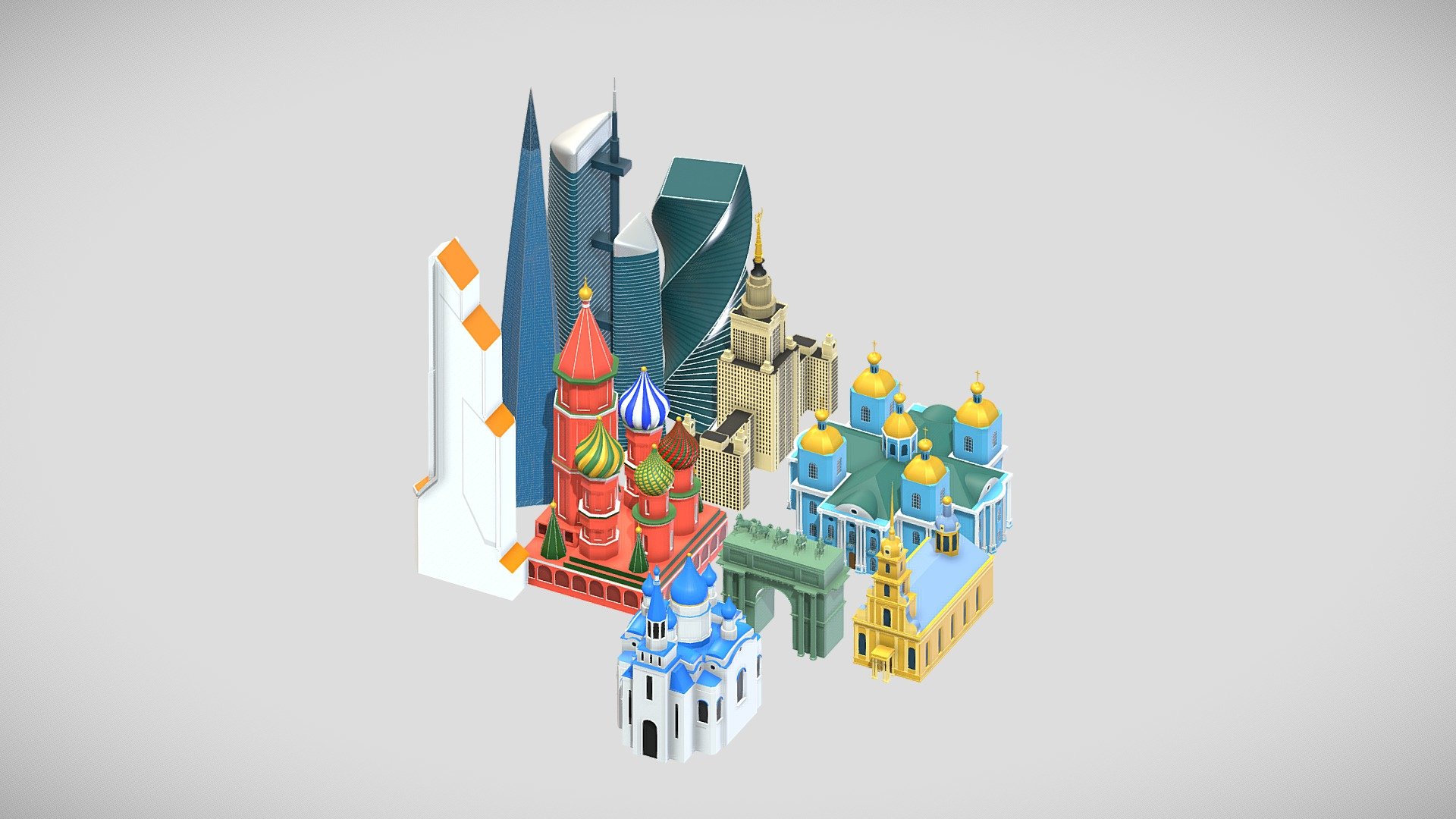 Russia 3D Buildings Set It includes 10 different buildings and elements that are among the most important in the country 3d model