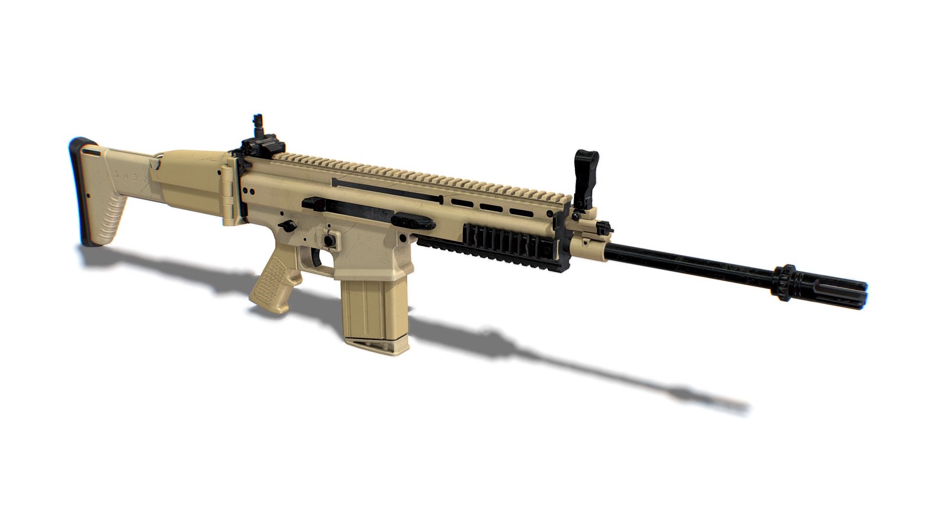 The model looks like an Assault Rifle FN SCAR-L. All parts of the model were made in full accordance with the original. Each dynamical part is separated and has correct pivot points, that allow easy animation and use in games. 

Advanced information:
- single material for whole mesh;
- set of 4K PBR textures;
- set of 4K Unreal PBR textures;
- set of 4K Unity PBR textures;
- set of 4K CryEngine PBR textures;
- FBX, DAE, ABC, OBJ and X3D file formats;
- 4 level of details;

Mesh details:
LOD0 - 10933
LOD1 - 5466
LOD2 - 2732
LOD3 - 300 - Assault Rifle SCAR-L - 3D model by FreakGames 3d model