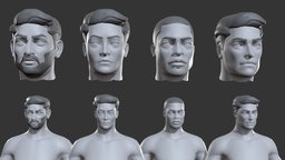 Male " Four Races" BaseMesh body, face, sculpt, base, anatomy, boy, people, basemesh, parts, chracter, head, low-poly-head, base-mesh, character, low-poly, game, lowpoly, man, animation, human, male, person