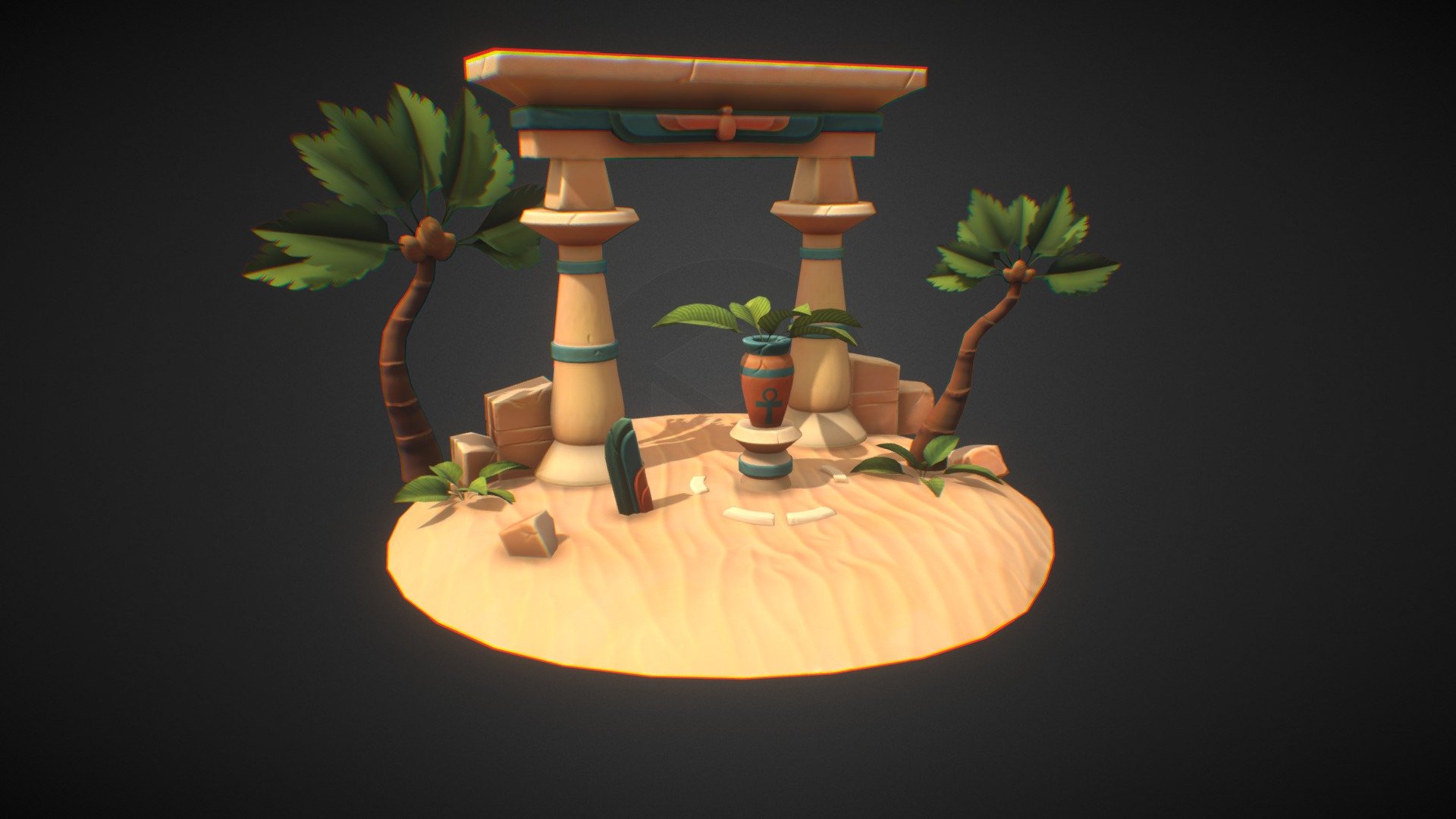 Simple game ready egypt scene made in Blender,Zbrush,Subtance Painter,Photoshop and Marmoset

Concept by @Curlscurly https://sketchfab.com/curlscurly - Egypt Scene - 3D model by Batuhan13 3d model