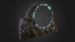 Stone Portal and Glyphs portal, gate, nature, moss, glyphs, stone, fantasy, rock, magic